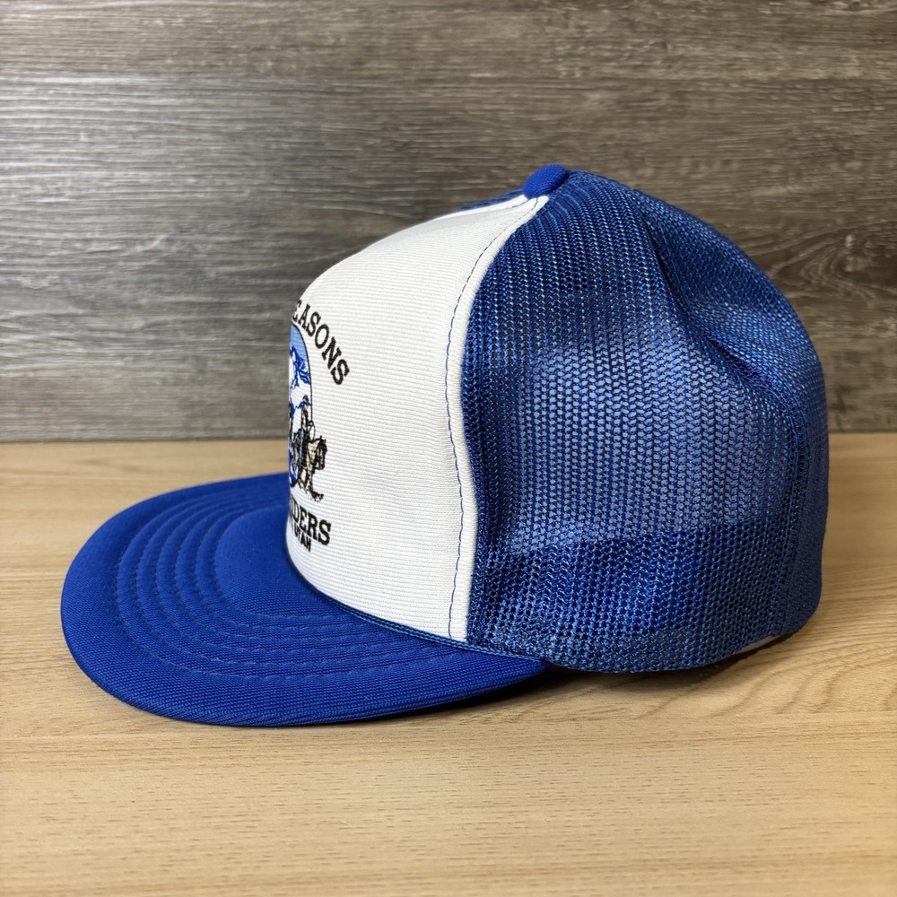 VINTAGE Four Seasons Trail Riders Hat Snap Back Trucker Blue Spring City Utah - Picture 4 of 9